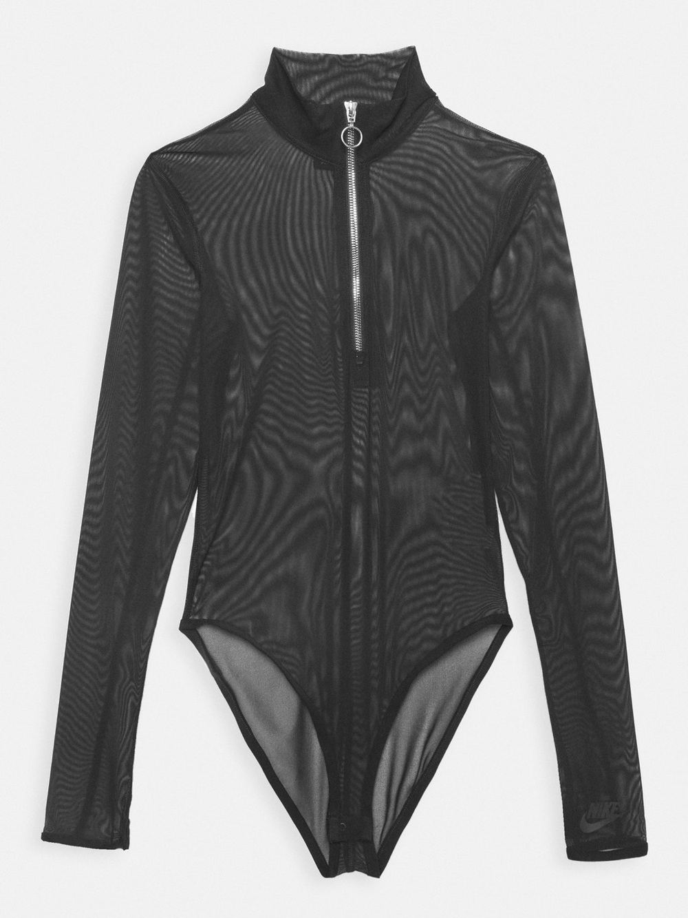 Nike Sportswear Sheer Mesh Mock Neck Zip Bodysuit - Black, SIZE XS